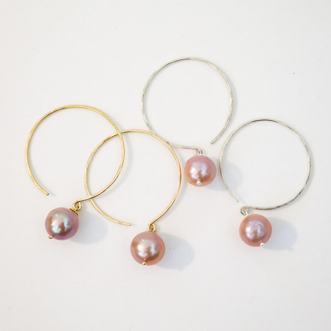 Fish Hook Hoops with Edison Pearls
