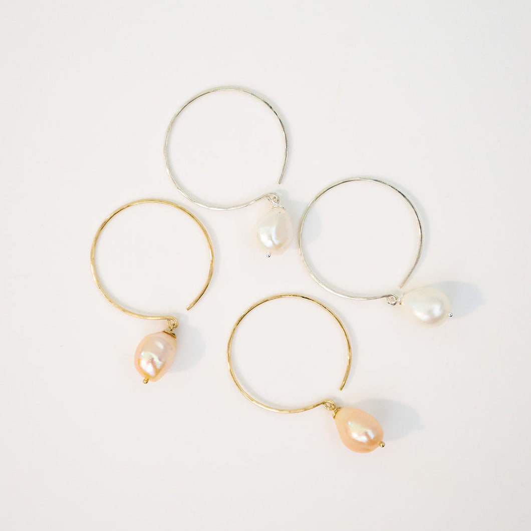 Fish Hook Hoops with Large Fresh water Baroque pearls