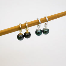 Load image into Gallery viewer, Small Huggie Hoops with Tahitian pearls
