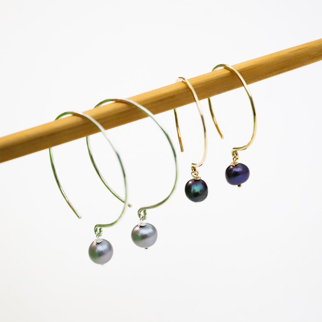 Fish Hook Hoops with small round fresh water pearls