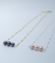 Load image into Gallery viewer, Triple tiny fresh water pearl bar necklace
